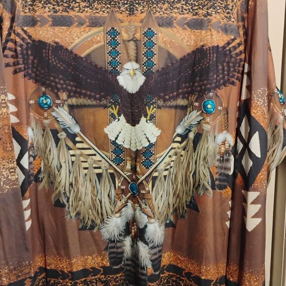 Brown and Tan Graphic Long Sleeve Blouse - Picture 7 of 12